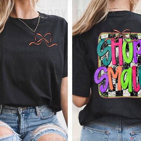 Shop Small Checkered Neon Front/Back DTF Transfer for wholesale by K and M Designs