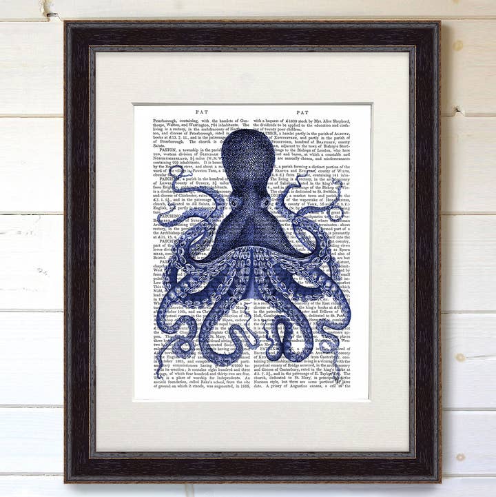 Vintage Blue Octopus 3, Nautical Book Print / Art Print for wholesale by FabFunky Ltd