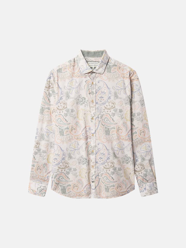 Camisa pastel para hombre con estampado paisley desértico para venta al por mayor de COLOURS & SONS