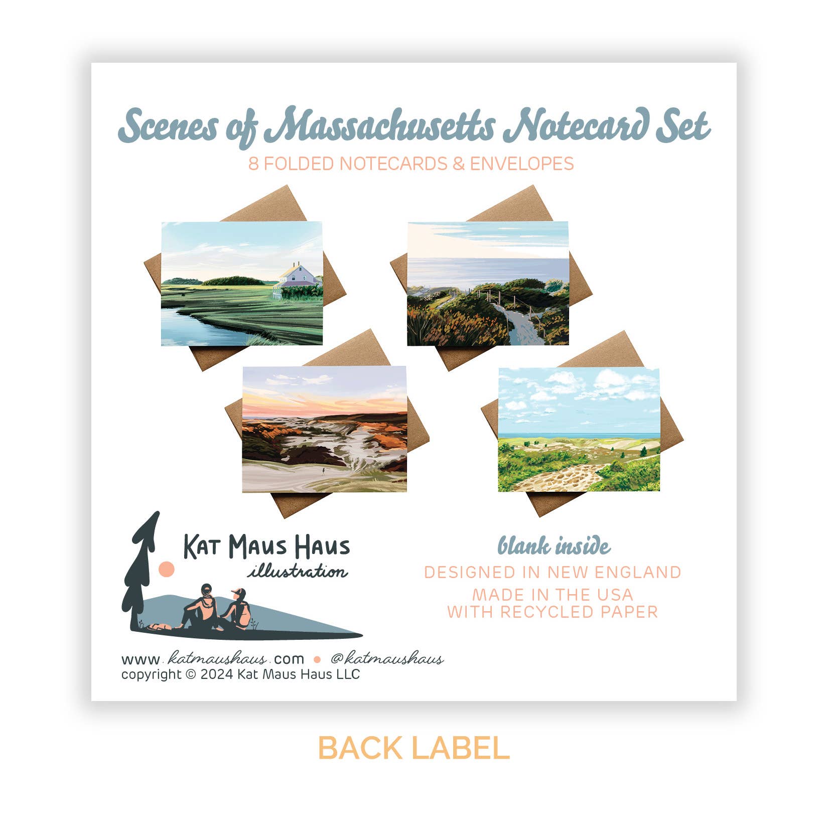 Kat Maus Haus Illustration - Wholesale Stationery/Notecard Set - Scenes of Massachusetts Notecard Set1