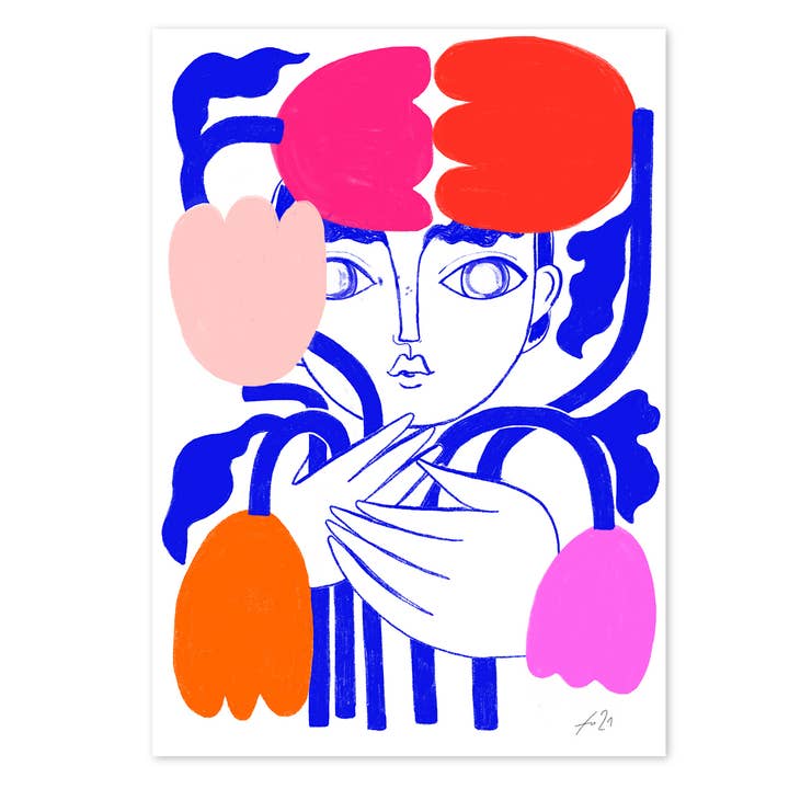 Fine Art Print HAPPY BLUE for wholesale by Franziska Uhlig Illustration