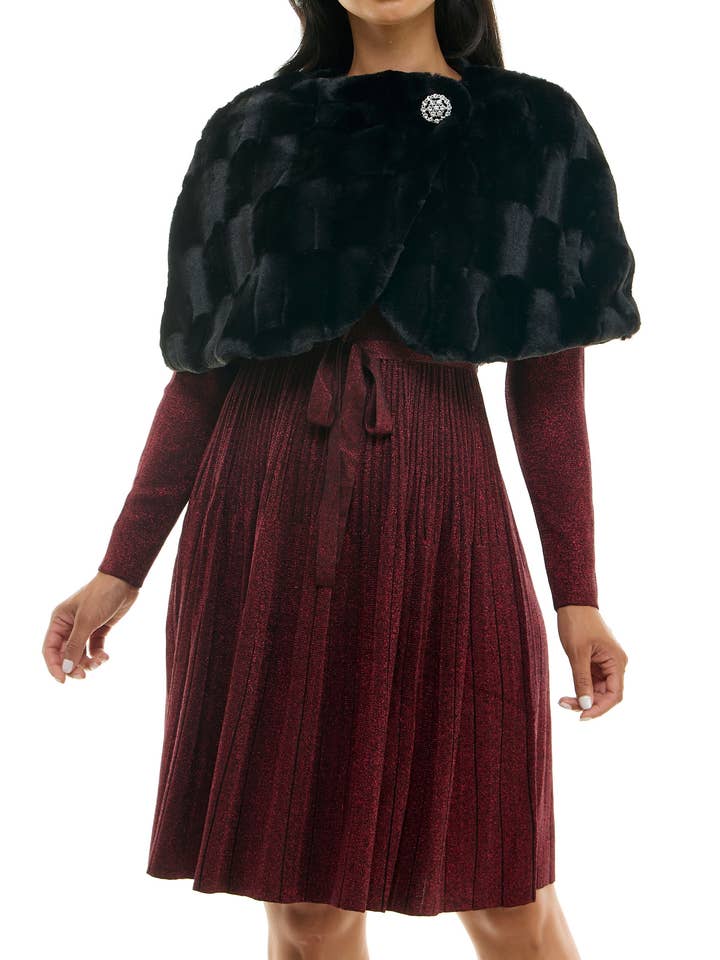 Nina Leonard Wrap over faux fur capelet with crystal closure for wholesale by Immediate Apparel
