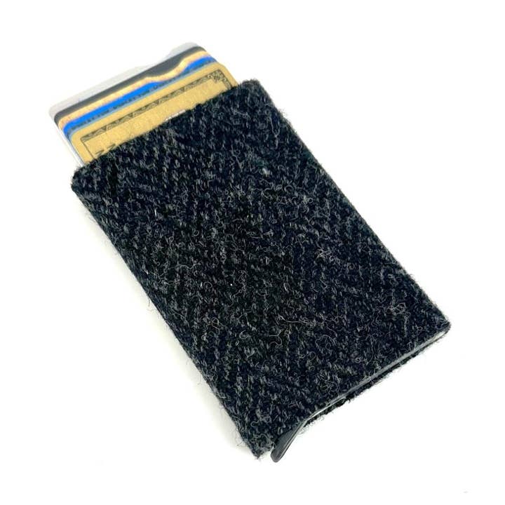 Porta-cartões Pop Up RFID Harris Tweed Espinha de Peixe Cinza Carvão por atacado de maccessori