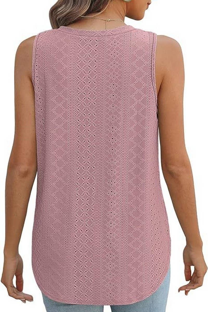 Lily Clothing - Wholesale Tunic - Women's - V NECK SLEEVELESS SLIT SOLID COLOR CASUAL SHIRT_CWTSTSL006911