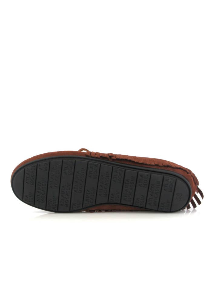 Brown Fringed Moccasins - muscat suede for wholesale on Faire5