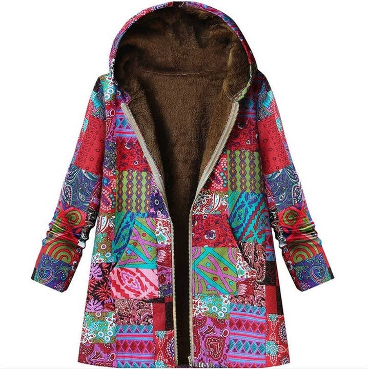 Vintage Floral Print Zip-Up Hooded Jacket for wholesale by UZ Wholesale Store