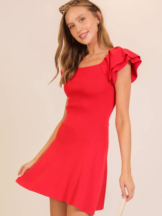 Robe en maille côtelée à manches à volants pour la vente par Lemon Tree