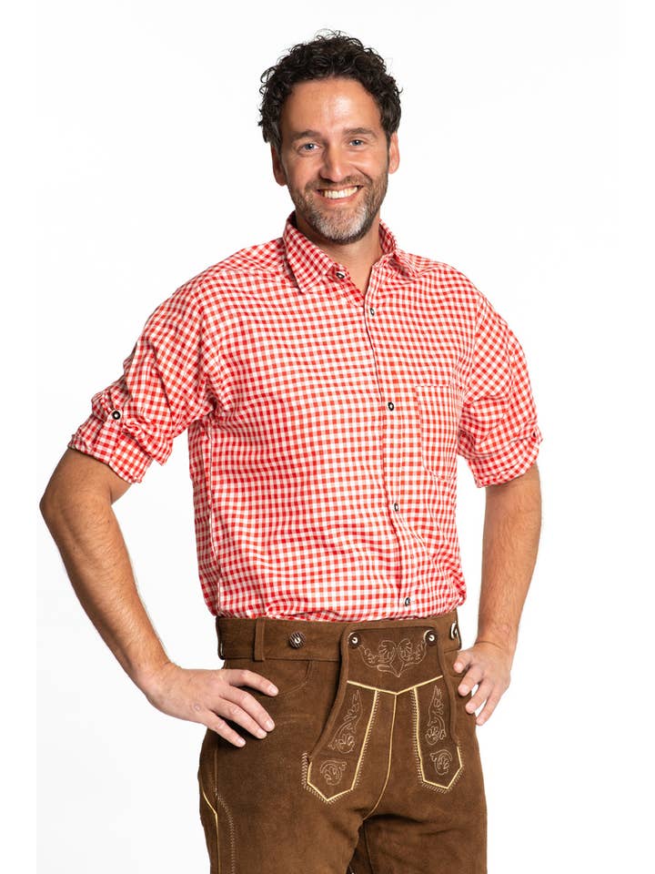 Partychimp – wholesale Buttoned-down shirt – Men's – Trachtenshirt Red - Party Costume