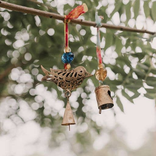 Matr Boomie Fair Trade - Wholesale Wind Chime - Chakshu Heart Cutout Bell Wind Chime Upcycled Sari4