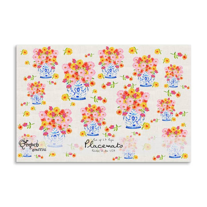 Ginger Jar with Zinnias Paper Placemats for wholesale by French Graffiti