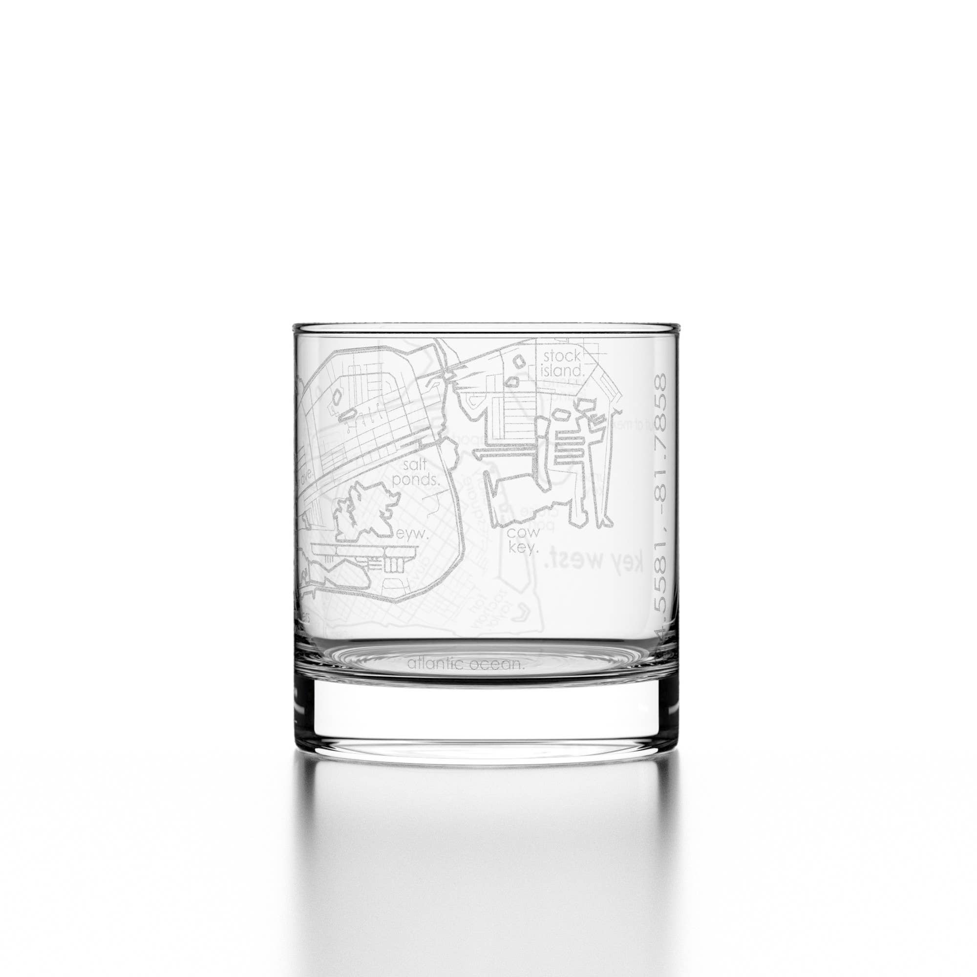 Well Told - Wholesale Cocktail/Liquor Glass - Key West, FL City Map - Etched Whiskey Rocks Glass4