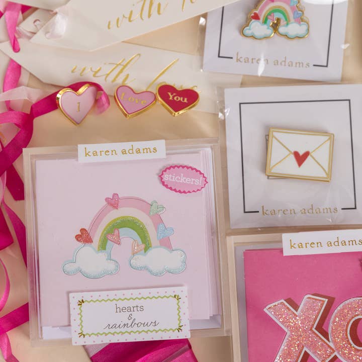 Karen Adams Designs - Venta al por mayor Conjunto de papelería y tarjetas - Carcasas de regalo con pegatinas arcoíris