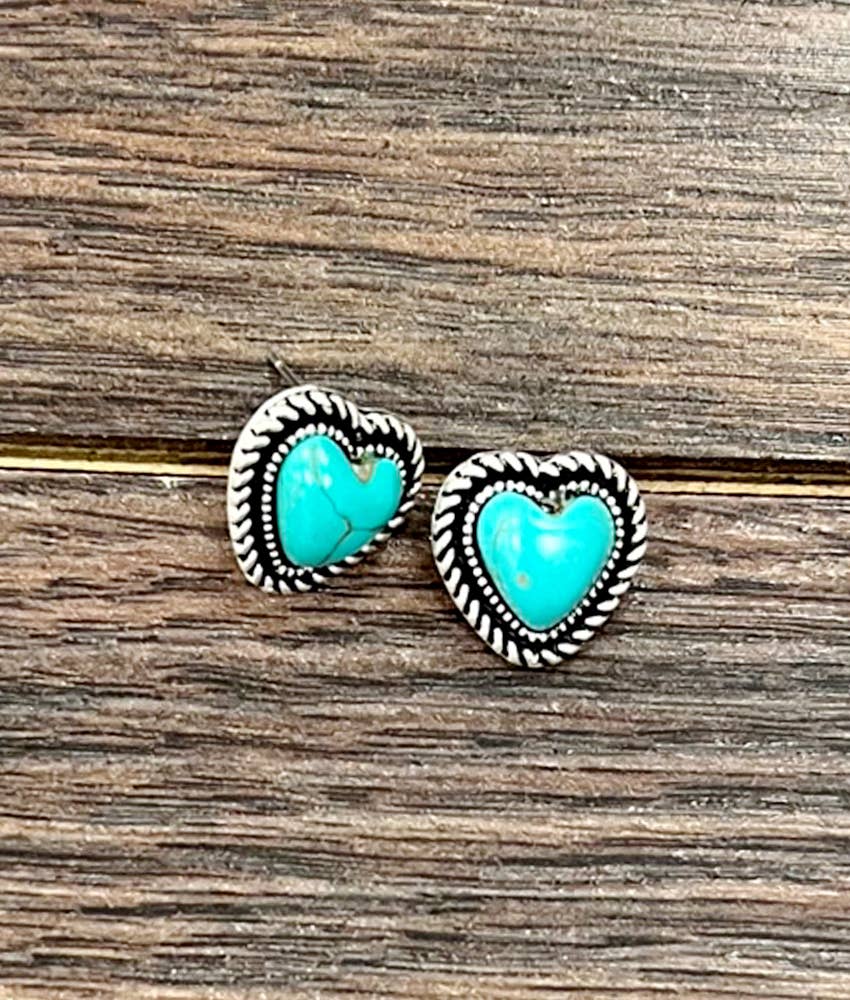 ISAC Trading Inc - Wholesale Stud/Post Earrings - 723851, 9mm Heart Turquoise Stud Earrings0