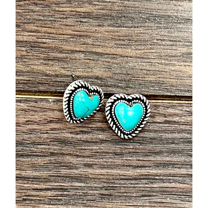 ISAC Trading Inc - Wholesale Stud/Post Earrings - 723851, 9mm Heart Turquoise Stud Earrings
