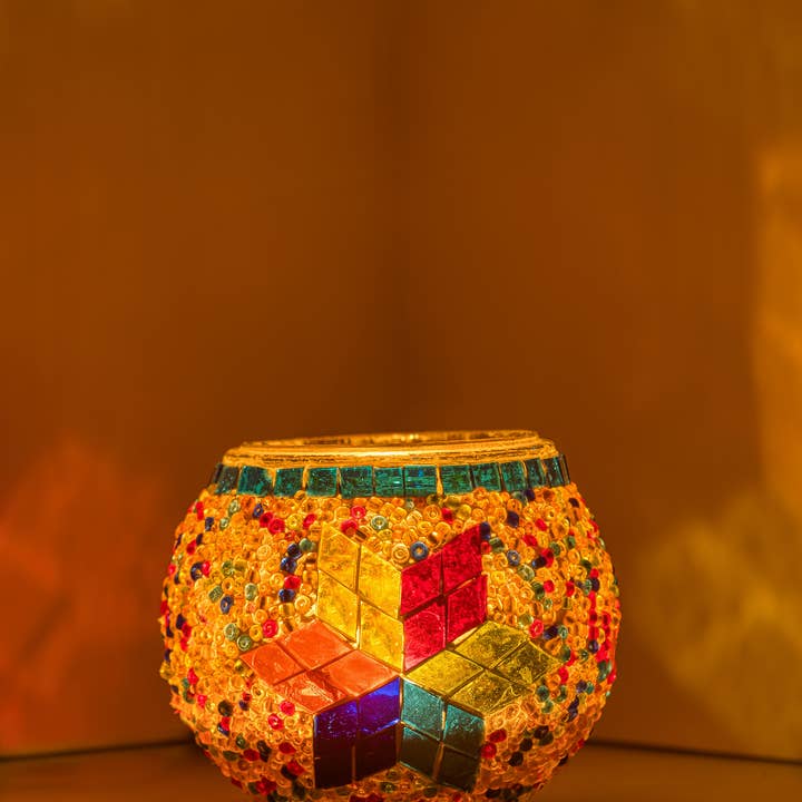 KAFTHAN - Wholesale Candle Holder - Large Mosaic Glass Candle Holders | Christmas Holiday Decor13