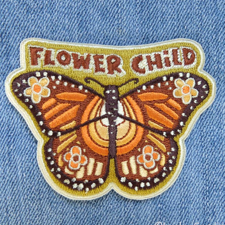 Toppa ricamata con motivo floreale, motivo: farfalla monarca, stile hippie per la vendita all'ingrosso da parte di Lucky Sardine