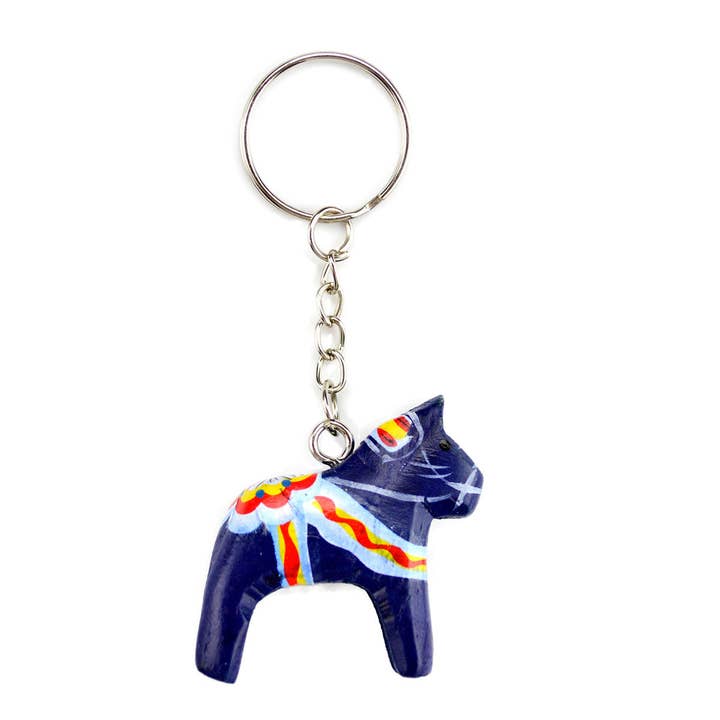 European Heritage Gifts - Wholesale Keychain - Unisex - Blue Dala Horse with Key Ring