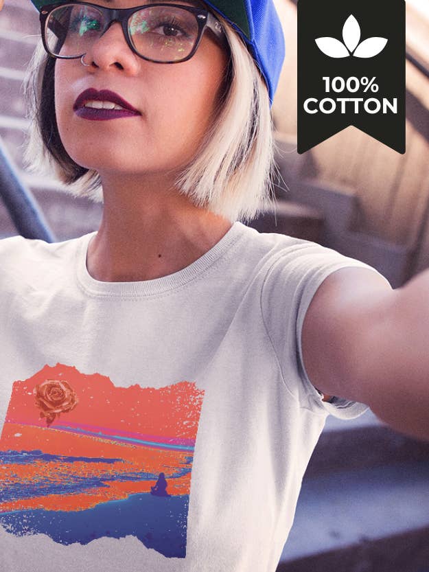 Rose-Tinted Dreams - 100% Cotton Beach Abstract Rose Tee for wholesale by Running With Wolves