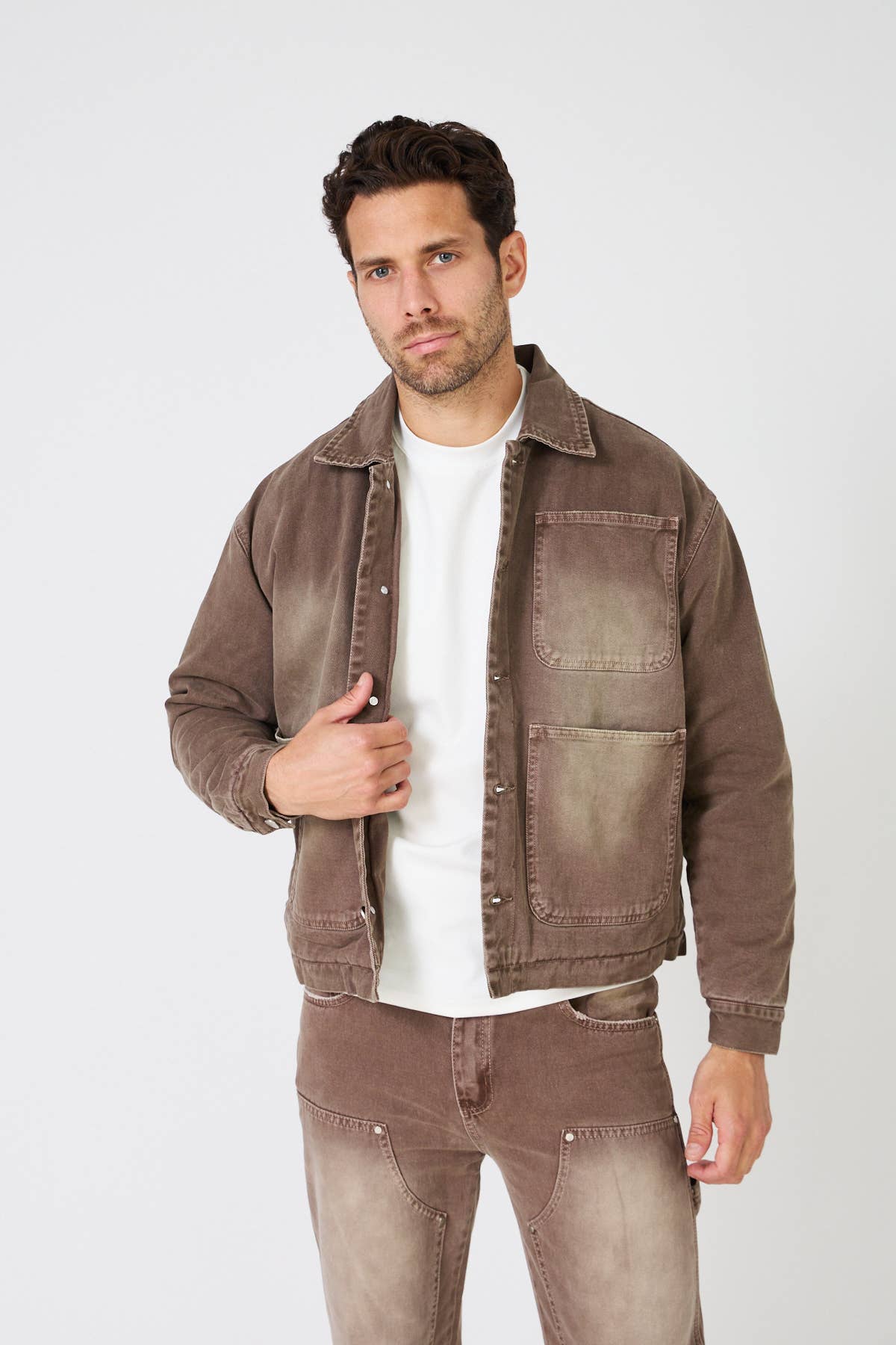 Camel Brown washed denim jacket and pants – Set for wholesale on Faire3