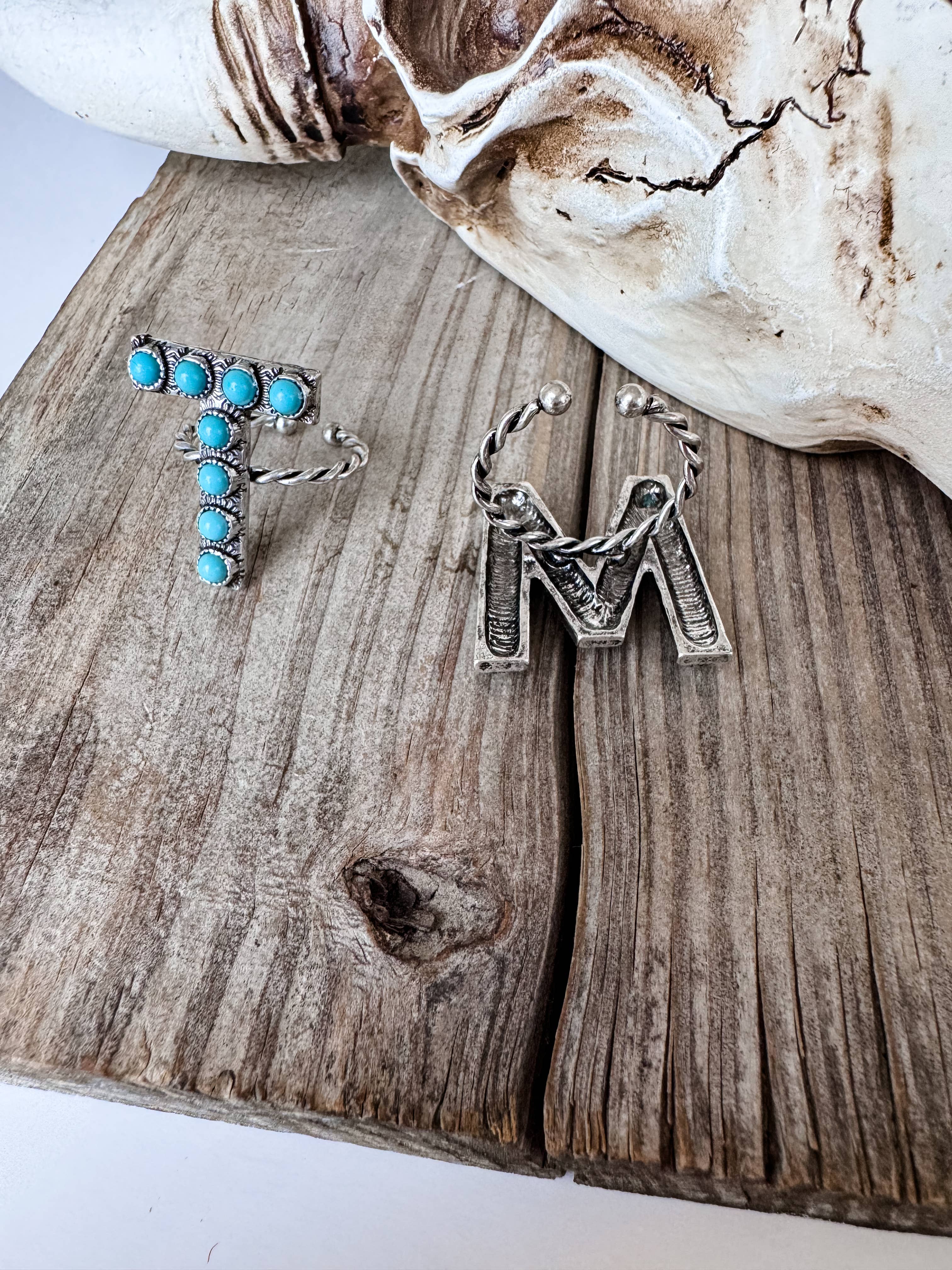 Boho Ranch Shop – wholesale Cocktail/statement ring – Initial Ring - Turquoise Stone Studs1