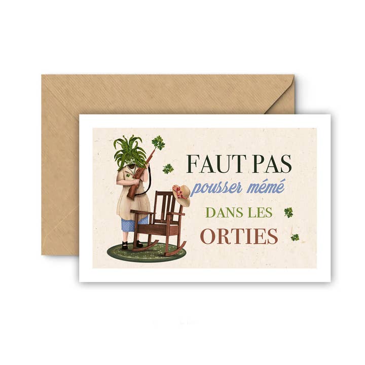 "Don't push granny into the nettles" card for wholesale by Memere Fougere