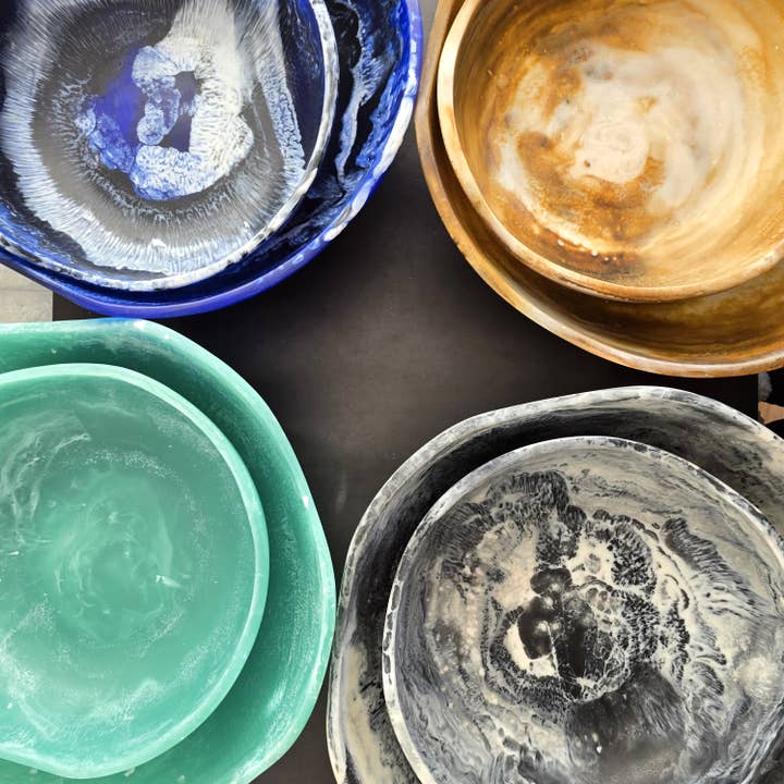 Large Wavy 2 Bowls Set - Matte Finish Hand Poured Resin for wholesale by Gibb & Daan