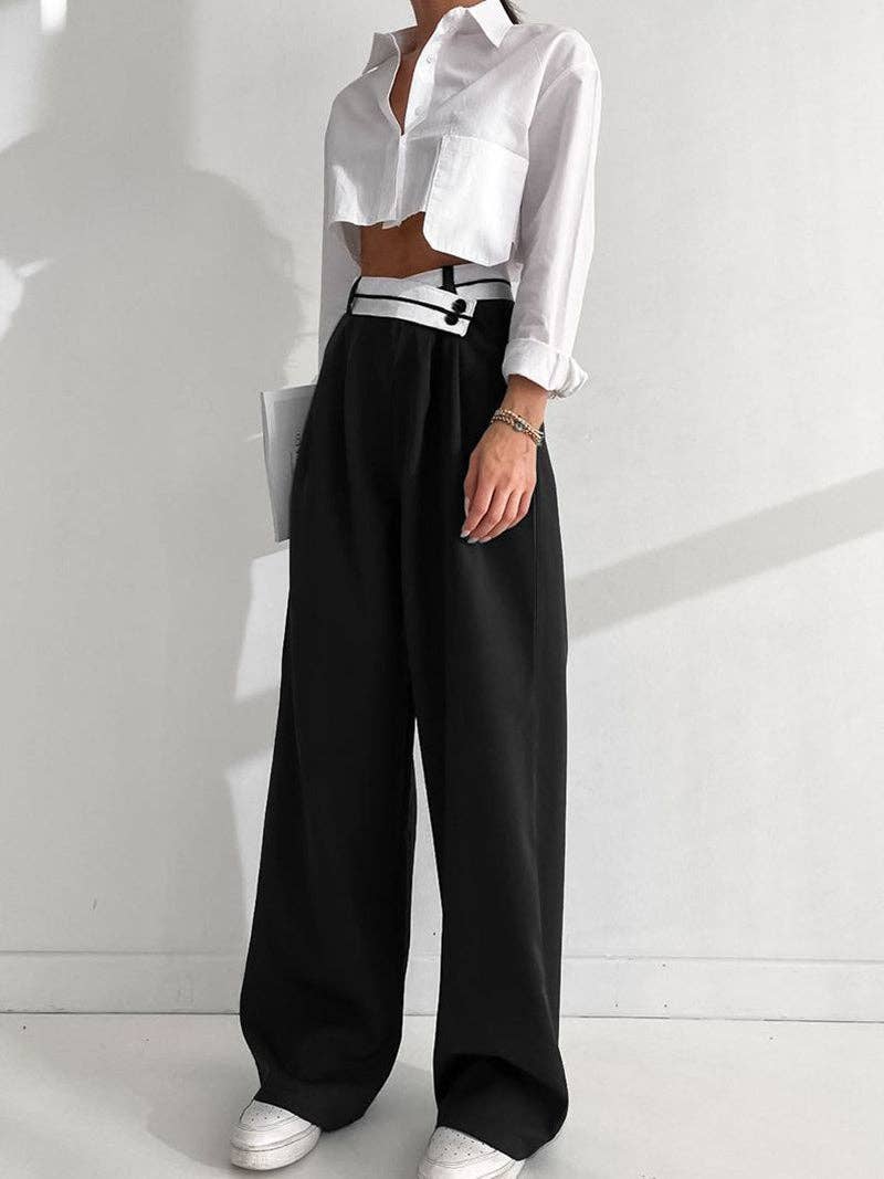 BLACK Wide-Leg High-Waist Pants for wholesale on Faire1
