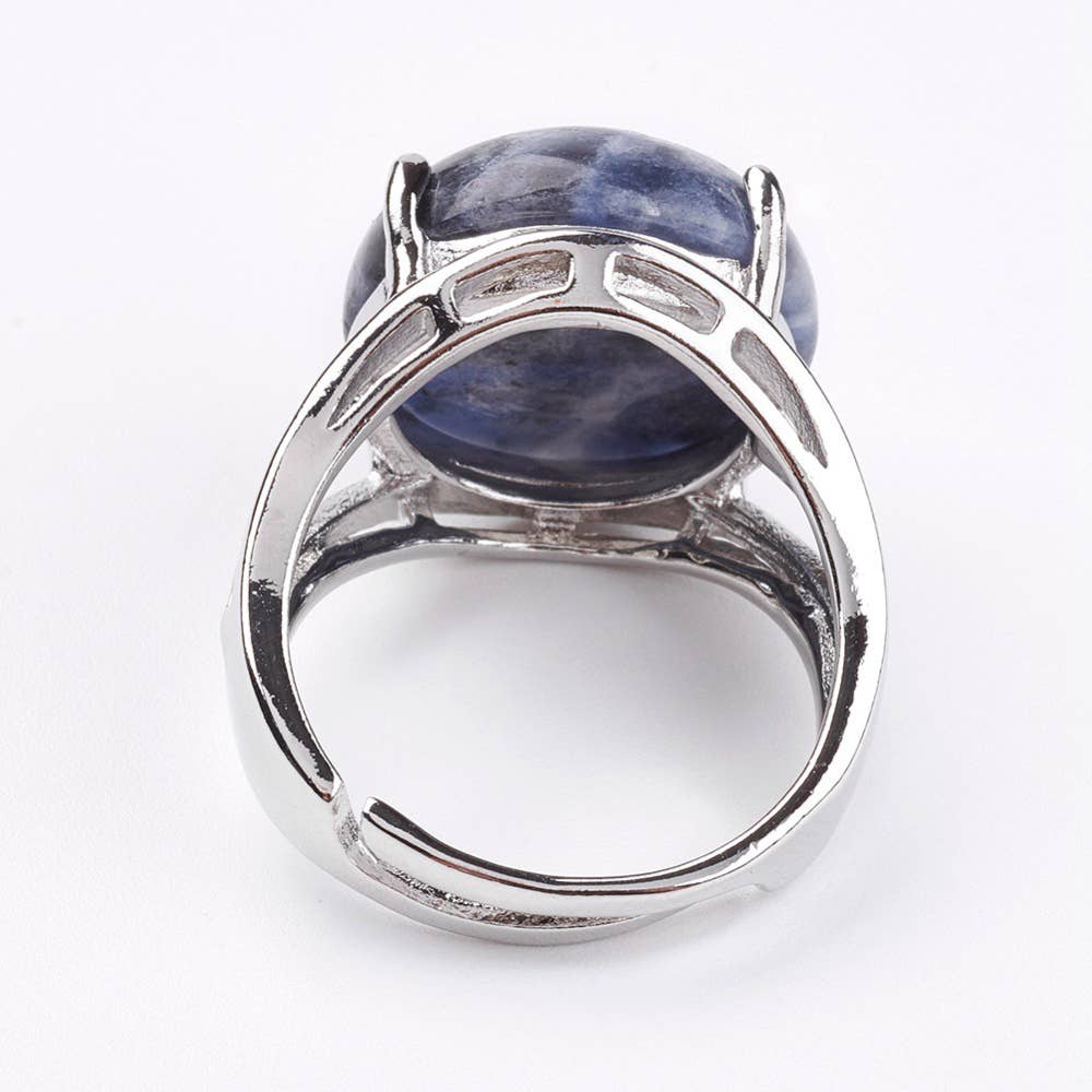 VIE - Vendita all'ingrosso Anelli cocktail/statement - Anello regolabile placcato argento con grande pietra circolare27