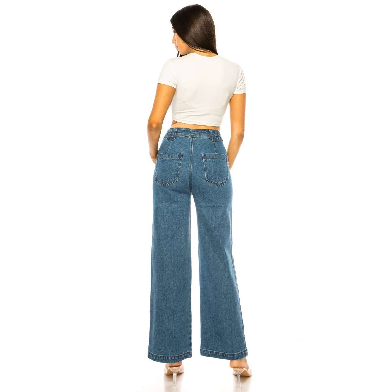 FRONT PORK CHOP POCKET MEDIUM WASH DENIM JEAN PANTS for wholesale on Faire7