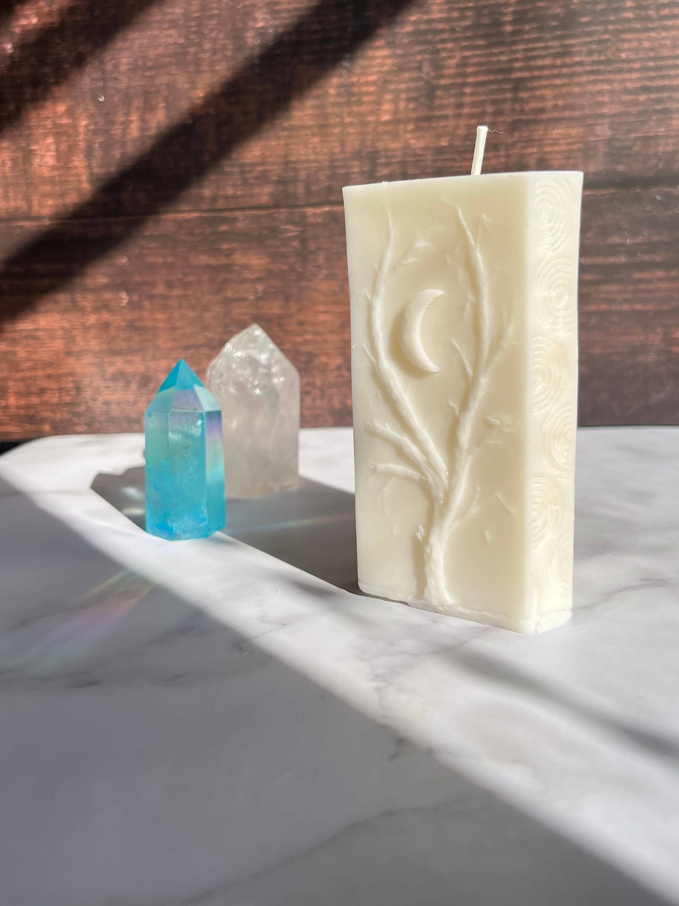Beauty and the Moon - Wholesale Pillar Candle - White Moon Witchy Spiritual Goddess Beeswax Candle 9