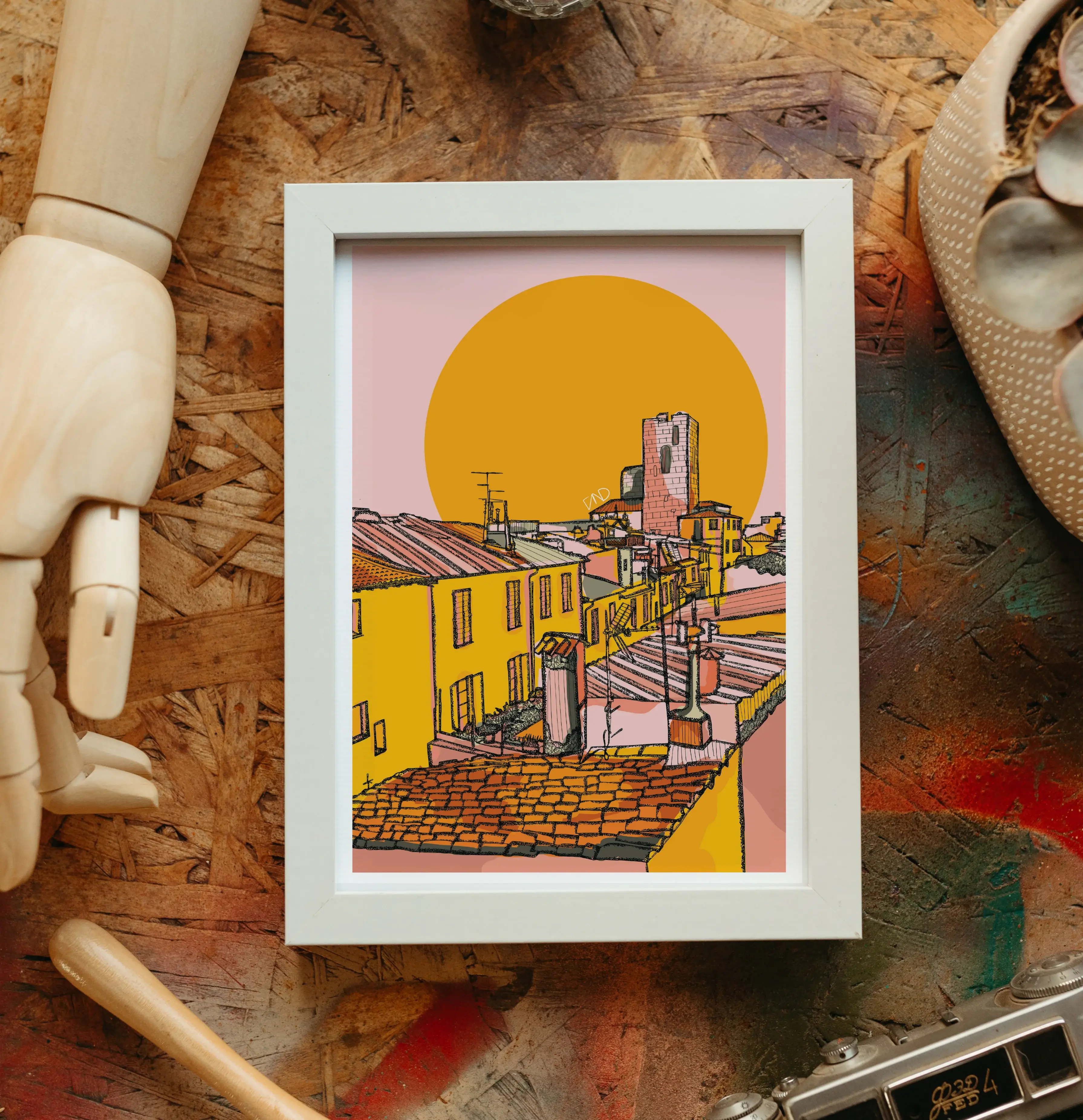 Freya Niamh - Wholesale Art Print - Pink & Orange South Of France Art Print- Europe Summer Print1