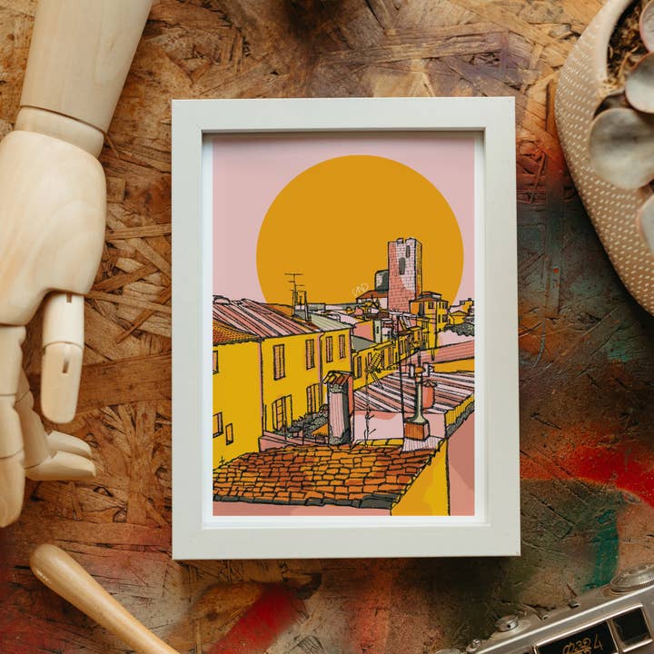 Freya Niamh - Wholesale Art Print - Pink & Orange South Of France Art Print- Europe Summer Print1