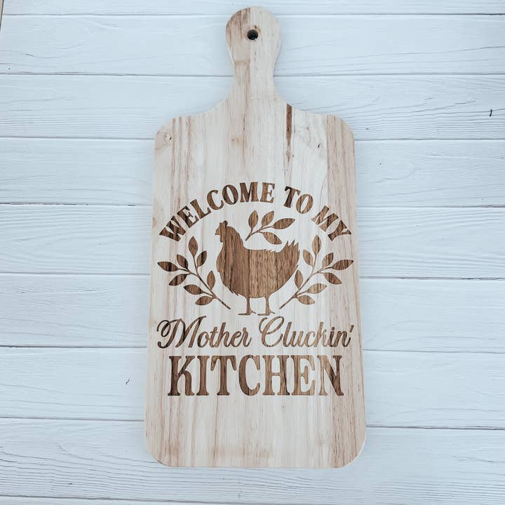 Funny Farmhouse Serving Board, Kitchen Chicken Decor for wholesale by Hudson Valley Makers Co.