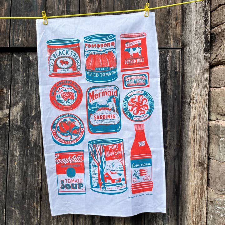 The Printed Peanut Homeware & Stationery - Wholesale Tea Towel - Tins Screen Printed Linen Union Tea Towel1