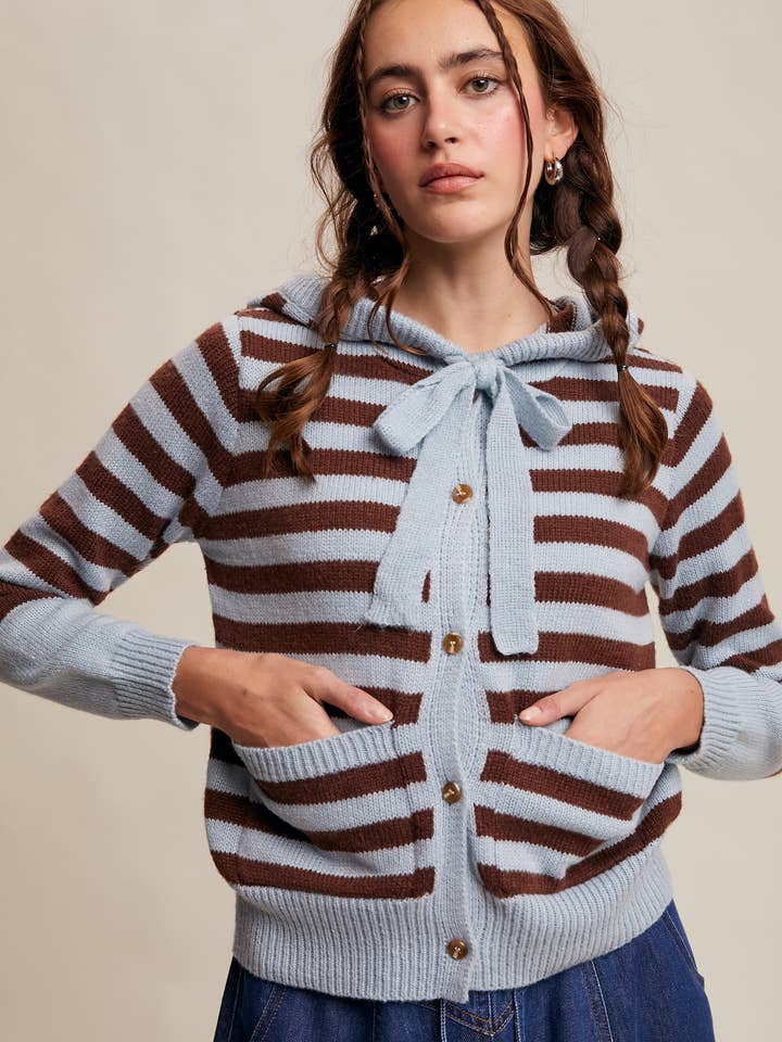 Striped Knit Hoodie Cardigan LSW1010 for wholesale by Listicle