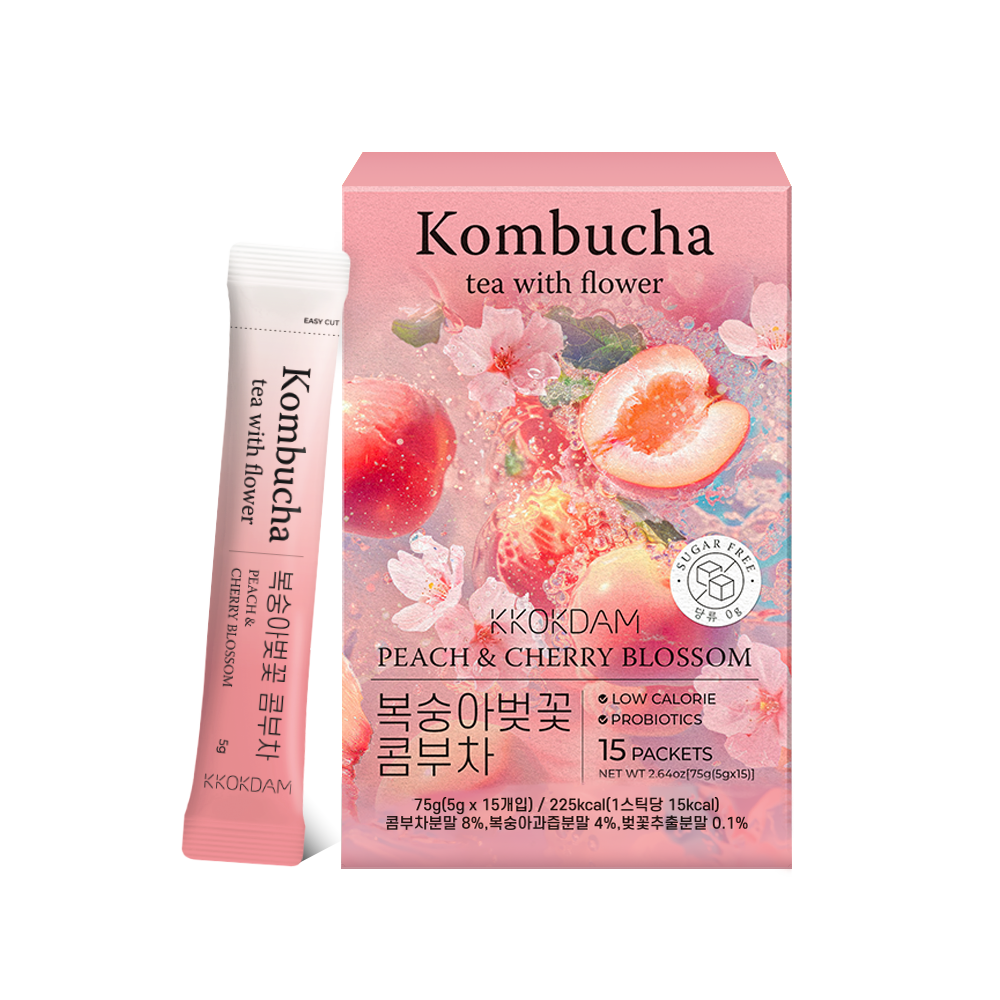 KKOKDAM Premium Flower Tea – Großhandel Pulverförmige Gesundheitsgetränke – Flower Kombucha Tee (15 Beutel) – Pfirsich & Kirschblüte1