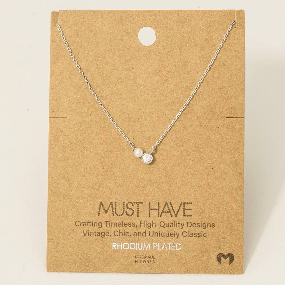 Fame Accessories - Wholesale Pendant/Charm Necklace - Mini Pearl And Cz Stud Charm Necklace6