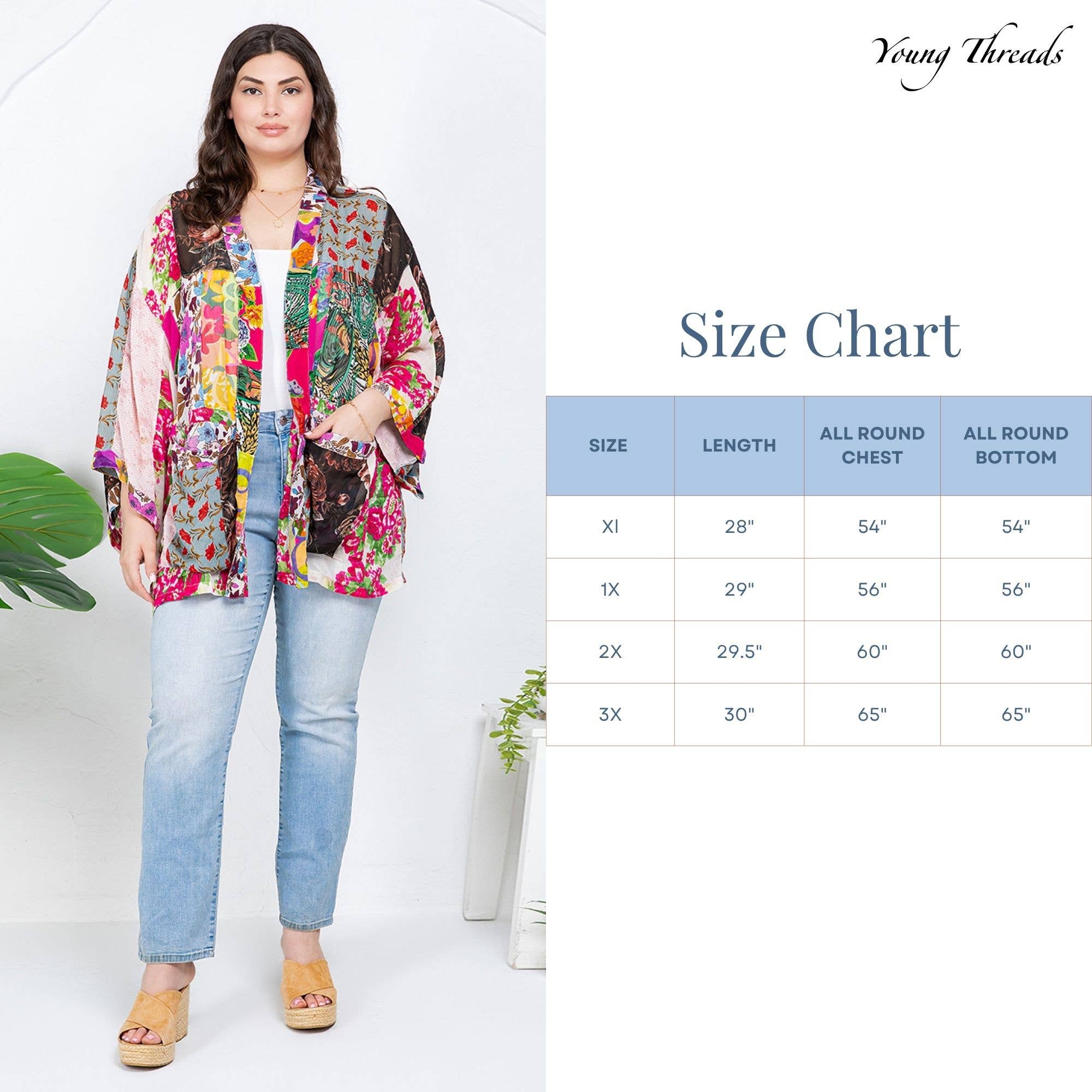 Young Threads - Wholesale Kimono - Women's - Kimono Top In Overdyed Mix N Match Patches - in 7 Color ways50