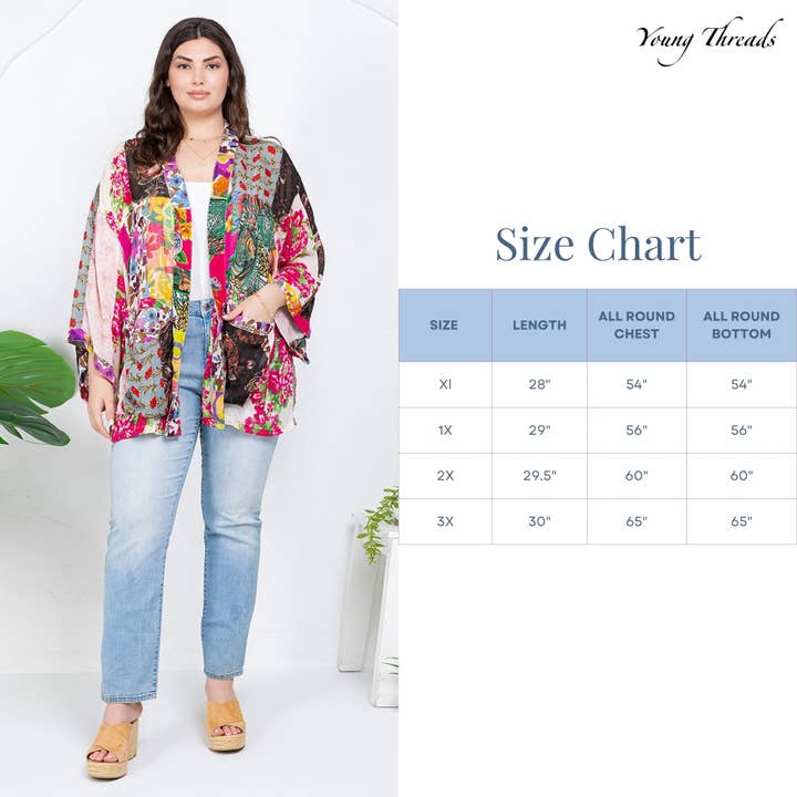 Young Threads - Wholesale Kimono - Women's - Kimono Top In Overdyed Mix N Match Patches - in 7 Color ways50