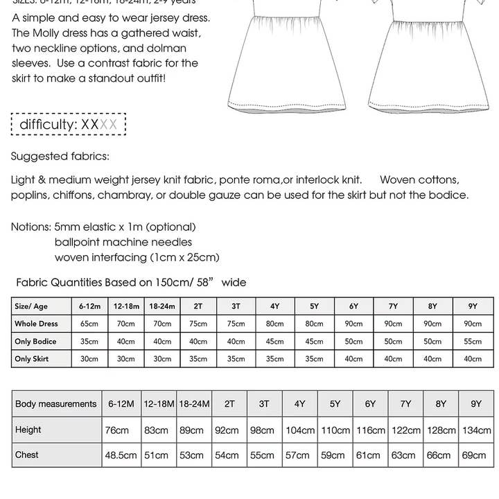 Two Stitches Patterns – wholesale Craft sewing kit – Molly Dress - Sewing Pattern for Childrenswear5