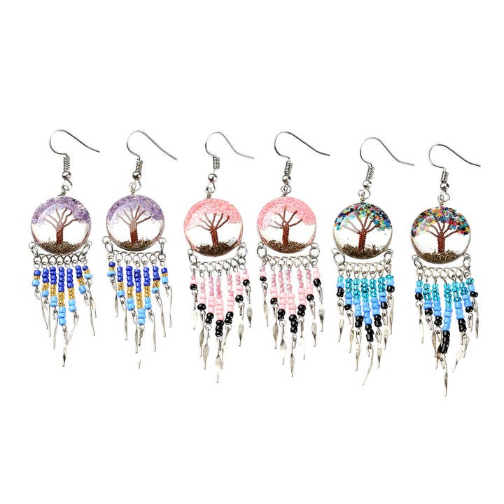 Benjamin International - Wholesale Dangle Earrings - ASSORTED TREE OF LIFE ROUND RESIN DREAMCATCHER EARRINGS3
