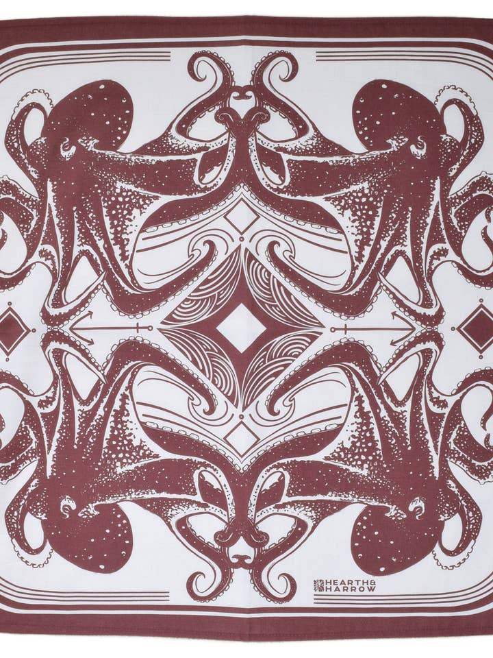 Bandana con forma de pulpo, 100% algodón, estampado náutico, Hanky Ascot para venta al por mayor de Hearth and Harrow