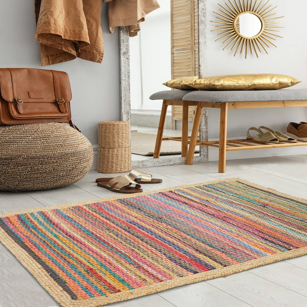 Multi Tan Multicolored Geometric Jute Bordered Accent Rug, 2' x 3' for wholesale on Faire5