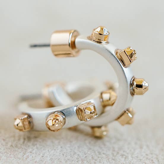 Mixed Metal Huggie - Silver (with gold stones) for wholesale by Smith and Co. Design