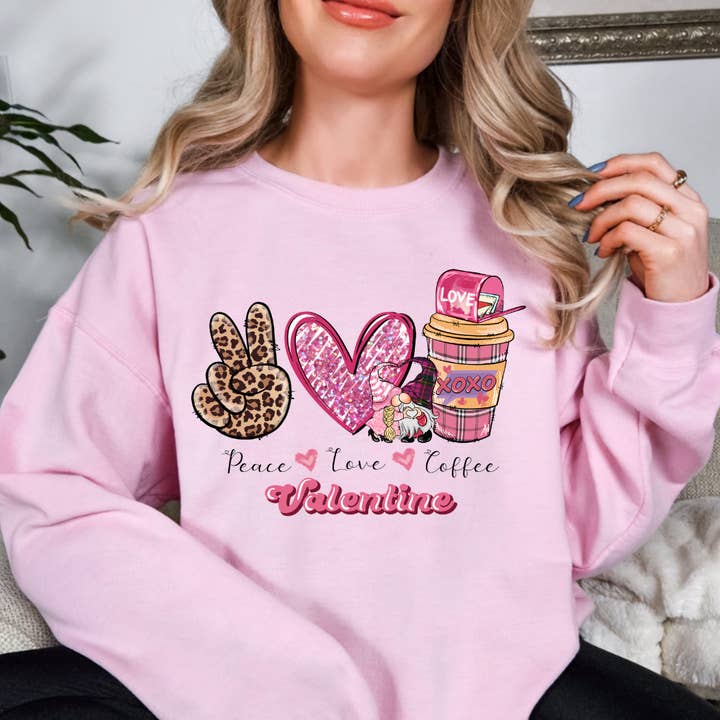 Sweatshirt de la Saint-Valentin Paix Amour Café pour la vente par Simply Spoken Apparel