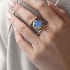 FELIX Z DESIGNS - Wholesale Single Stone/Solitaire Ring - Hand Crafted Two Tone Cuff ring with Gemstones