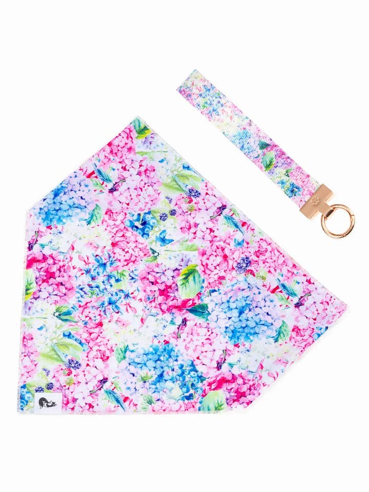 Hydrangea Haven Dog Bandana & Matching Keychain for wholesale by Aria the Fox