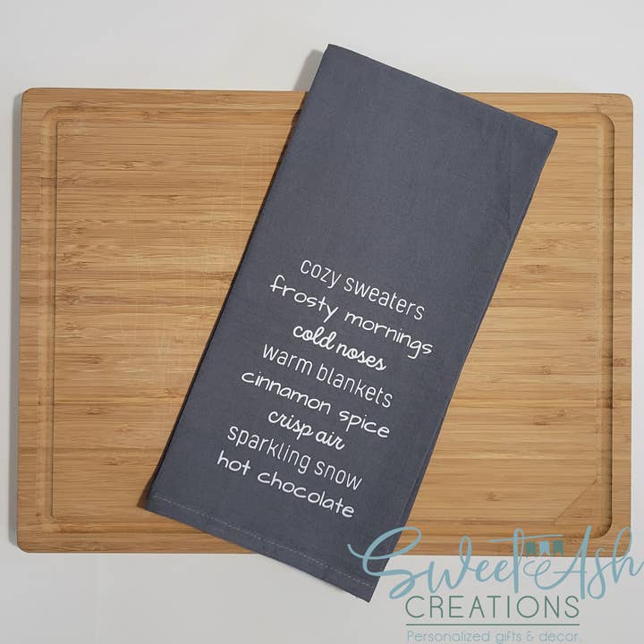 Toalha de chá Frases Inverno - Cinza por atacado de Sweet Ash Creations