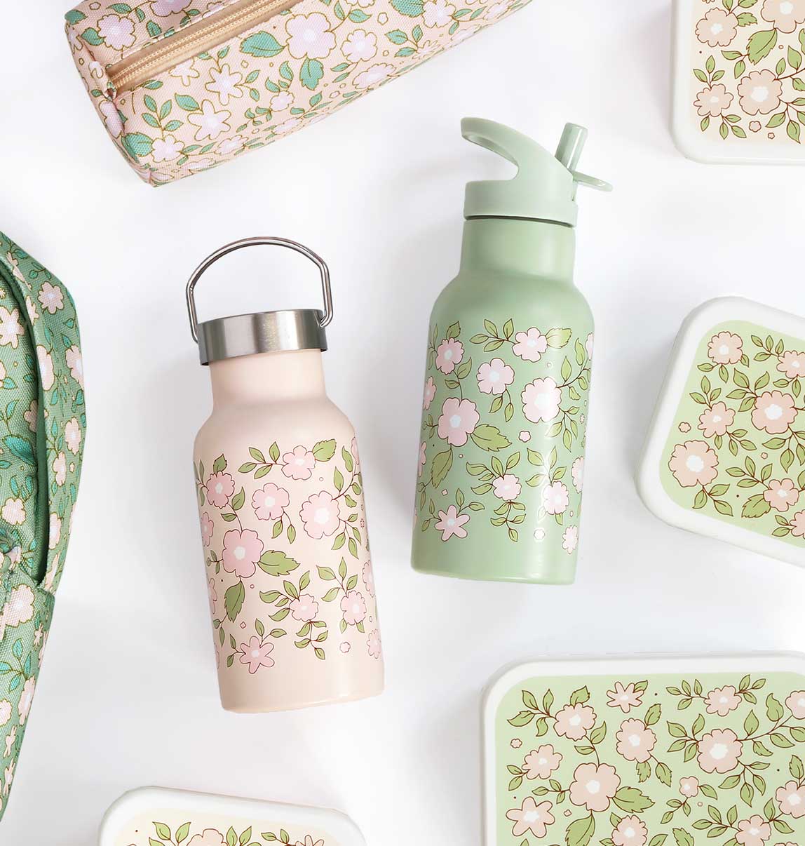 A Little Lovely Company – wholesale Water bottle – Kids stainless steel drink/water bottle: Blossoms - pink4