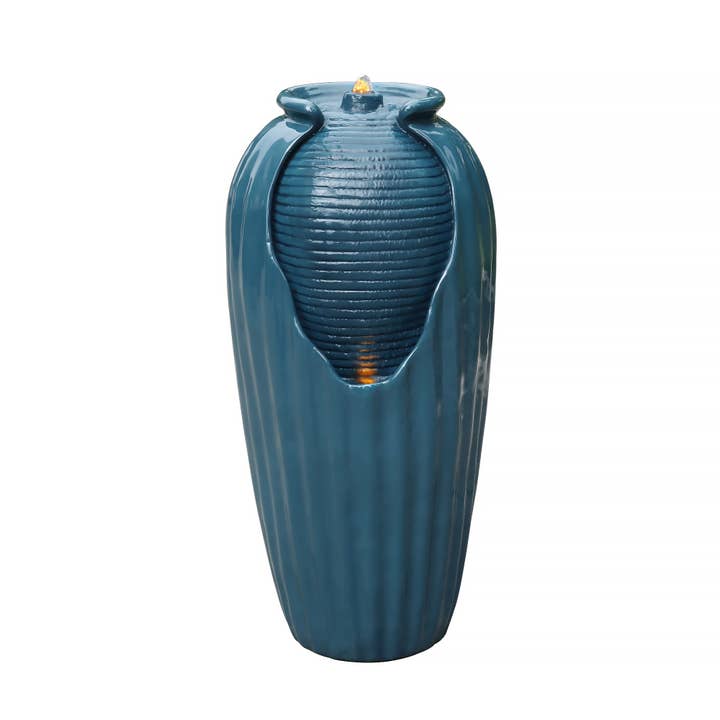 Contemporary Vase Water Fountain with LED Lights, Blue for wholesale on Faire
